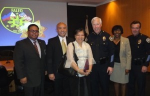 (L-R) FALEO President Christian Buado, FALEO Director Peter Trance, Con. Gen. Barber De La Vega, LAX Police Department Chief Patrick Gannon, and Deputy Chiefs of the Los Angeles Airport Police Department.