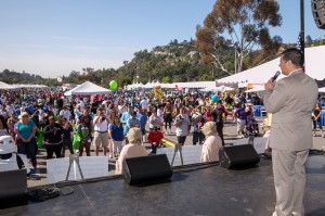 State of California Councilmember Brian Gutierrez, who is on the autism spectrum, addresses the crowd during Los Angeles Walk Now for Autism Speaks on Saturday, April 20, 2013 at the Rose Bowl in Pasadena. The 2013 LA Autism Walk hosted 40,000 attendees, raised over $1.8M for autism and is the largest autism walk in the country. Photo by Efong Chiu