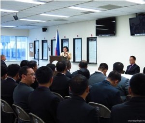 Photo above shows Consul General Maria Hellen Barber De La Vega addressing participants of PNP-PSOSEC Class 2012-82 and 83.