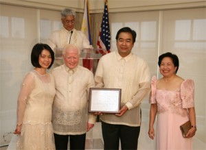 Ambassador and Mrs. Jose L. Cuisia Jr. and Dr. and Mrs. Gabriel Esteban pose after Dr. Esteban received an award of recognition for being selected President of Seton Hall University, the largest Catholic university in New Jersey, during the Independence Day Reception at the Hay Adams Hotel in Washington, D.C. (Philippine Embassy Photo by Elmer G. Cato)