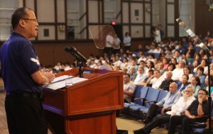 President Benigno S. Aquino III delivers his speech during the Ignatian Festival 2013 at the Henry Lee Irwin Theater, Ateneo De Manila University (ADMU) in Katipunan Avenue, Loyola Heights, Quezon City on Saturday (July 20, 2013). With theme: “Lahing Loyola para sa Kapwa”. The Ignatian Festival aims to gather alumni, friend, students, faculty and staff of the Ateneo to commemorate the annual Feast of St. Ignatius de Loyola (July 31), the founder of Jesuits. (MNS Photo).