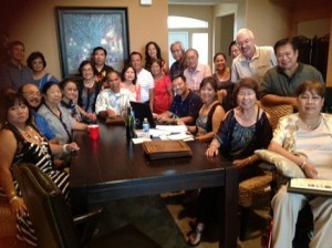 Above photo was taken at recent Marinduque Assn. of Southern California (MASC) meeting hosted by Willie and Fe Ignacio Leano in their Beaumont, California home to finalize preparations for Marinduque International Inc. 20th Anniversary Grand Reunion hosted by MASC from August 14-18th at Hilton Anaheim. Seated L-R : Fe and Willie Leano, Paz Sulit, Tita Ricohermoso Watkins, Mike and Mila Miciano, Joe and Albine (President) Lansangan- Blanche, Agnes Lardizabal Apeles and Linda Ponio. Standing L-R: Rusty Quindoza, Clarissa and Adel Aquino, Tony and Linda Permejo, Dahlia Mondonedo, Flo Apeles, Hector Sulit, Diana Lansangan Gonzales, Mila Lardizabal , Paul Watkins and Rey Ponio.