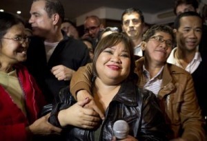 Rose Fostanes after she won in the Israeli X-Factor Television show singing contest Rose Fostanes a Filipina migrant caregiver living in Israel, celebrates with friends and family in a bar in South Tel Aviv, after she won in the Israeli X-Factor Television show singing contest, in the early hours of January 15, 2014. ©AFP PHOTO/OREN ZIV