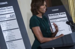US First Lady Michelle Obama US First Lady Michelle Obama speaks during an event in the East Room of the White House February 27, 2014 in Washington, DC. Obama was joined by US Secretary of Health and Human Services Kathleen Sebelius and others to introduce a new proposed nutrition facts labeling for food in DC. ©AFP PHOTO/Brendan SMIALOWSKI