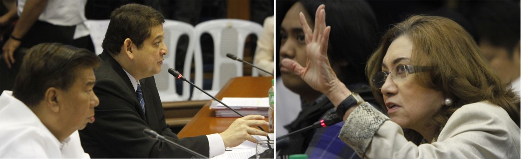 Senator Teofisto Guingona III, chairperson of the Senate Blue Ribbon Committee, presides at the hearing on the alleged pork barrel scam on Thursday (Feb. 13, 2014). Also in photo are Senate President Franklin Drilon and state witness Ruby Tuason. (MNS photo)