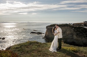 A scenic view of the Pacific Ocean at Mendocino Coast, California with the bride and groom - Jannelle & Lester (Mr. & Mrs. Perkins' Wedding by KLK Photography)